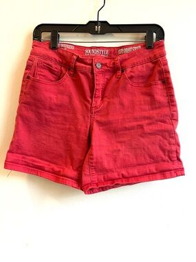 Sound&Style Women's Red High-Rise Cotton Denim Shorts Summertime